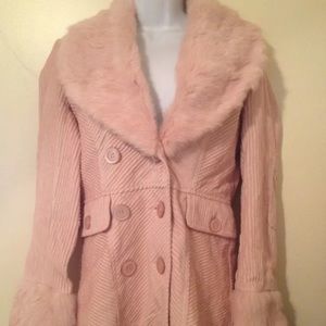 Taunt Corduroy Coat Rabbit Hair Pink NEW